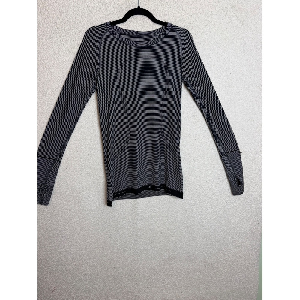Lululemon Swiftly Tech Long Sleeve Women 6 Black White Stripe Thumbhole Running